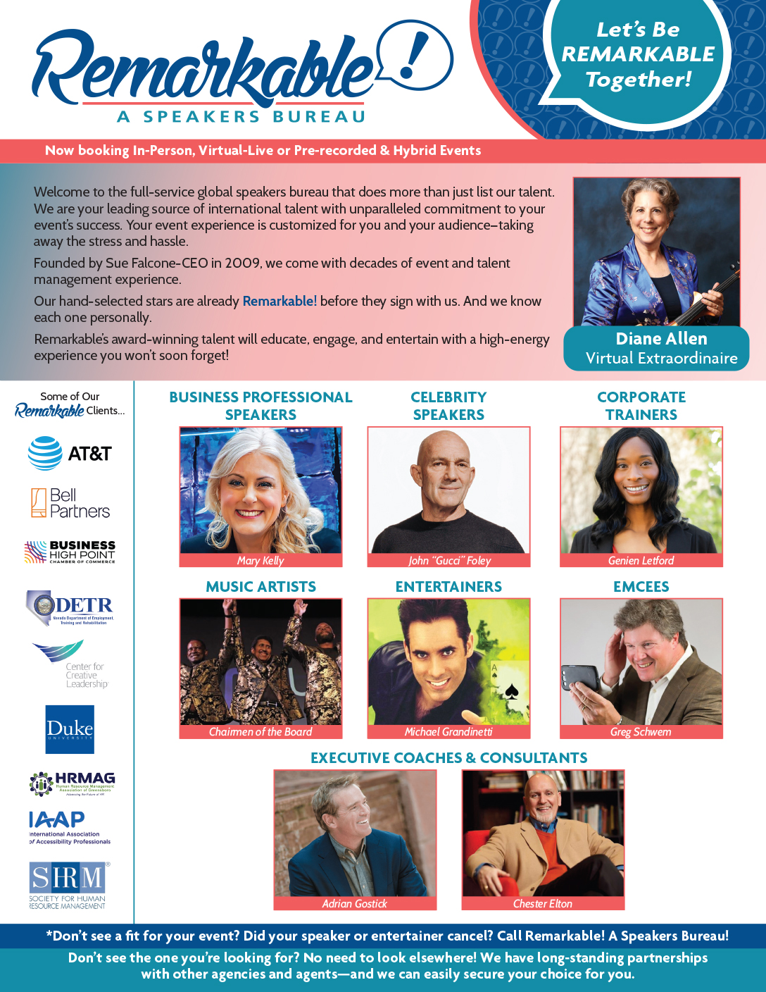 Remarkable A Speakers Bureau one sheet August 2025
